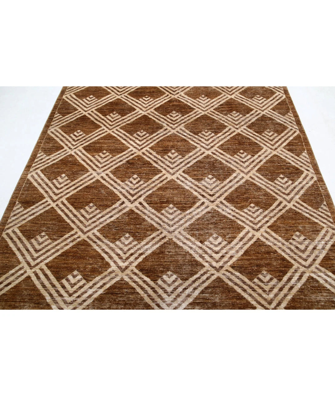 Beige Afghan Modcar Rug 6' 0" x 8' 2" Hand-Knotted | No. AT77897