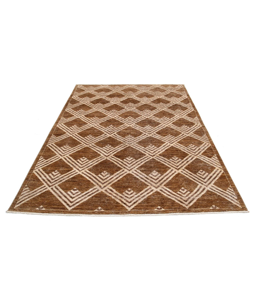 Beige Afghan Modcar Rug 6' 0" x 8' 2" Hand-Knotted | No. AT77897