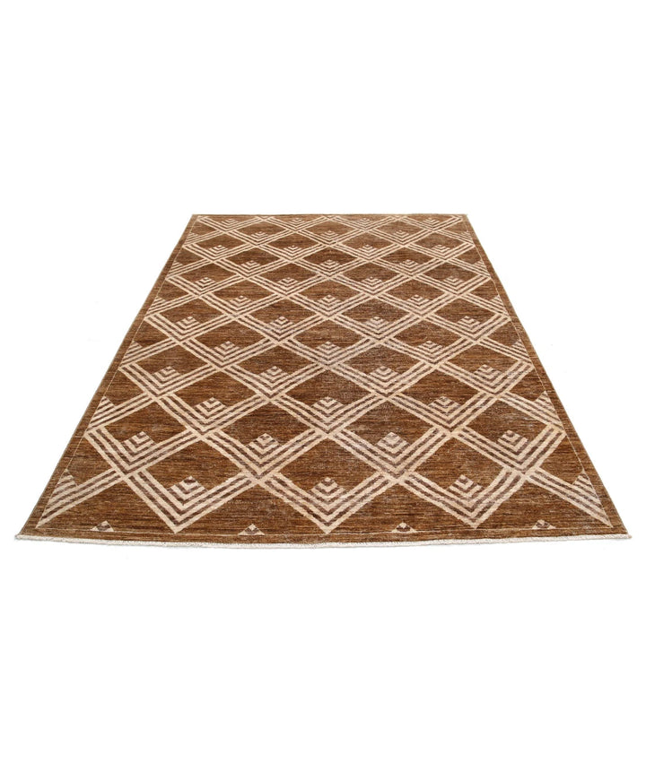 Beige Afghan Modcar Rug 6' 0" x 8' 2" Hand-Knotted | No. AT77897