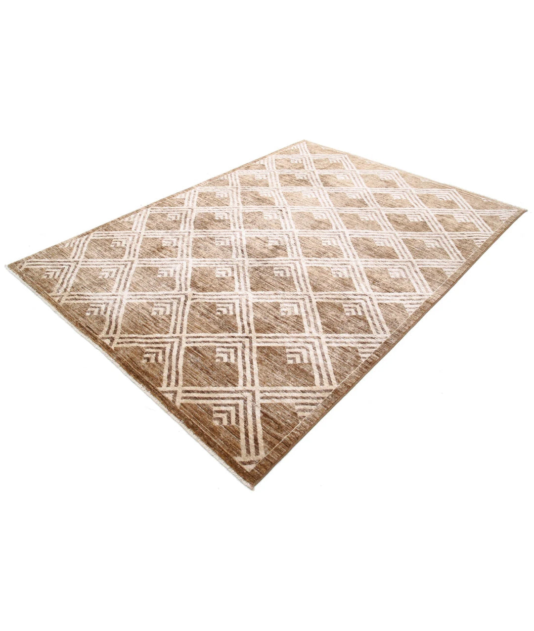 Beige Afghan Modcar Rug 6' 0" x 8' 2" Hand-Knotted | No. AT77897