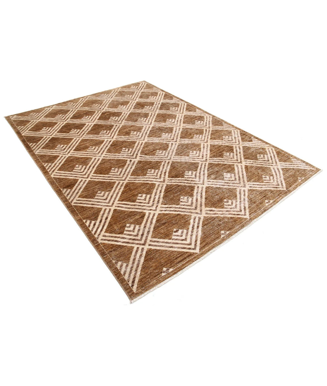 Beige Afghan Modcar Rug 6' 0" x 8' 2" Hand-Knotted | No. AT77897