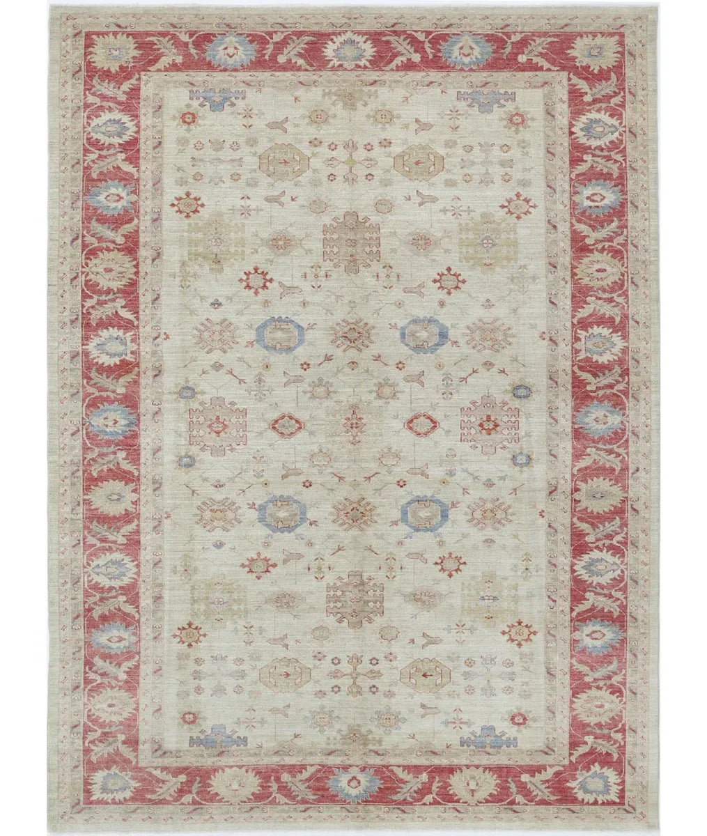 Ivory Afghan Ziegler Rug 8' 0" x 10' 10" Hand-Knotted | No. AT77954