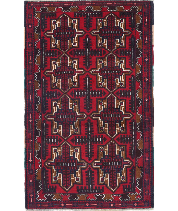Red Afghan Baluchi Rug 2' 9" x 4' 6" Hand-Knotted | No. AT78027