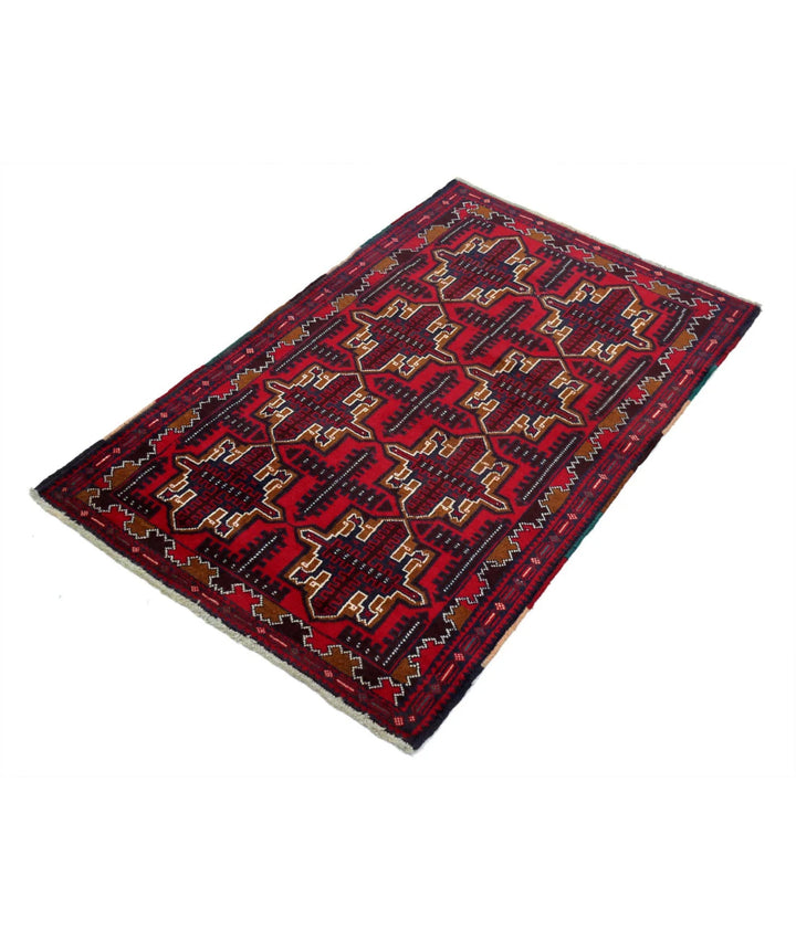 Red Afghan Baluchi Rug 2' 9" x 4' 6" Hand-Knotted | No. AT78027