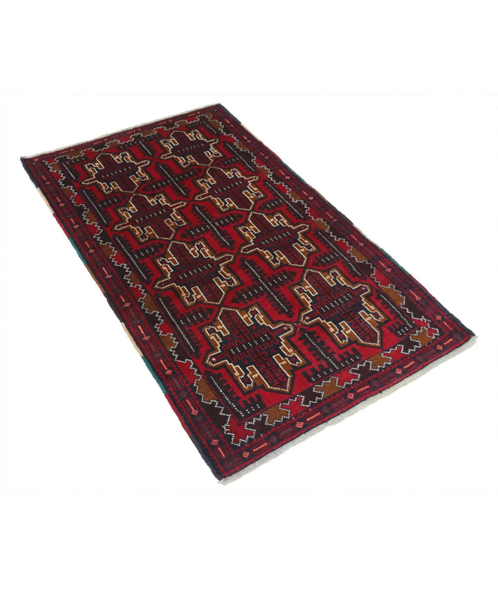 Red Afghan Baluchi Rug 2' 9" x 4' 6" Hand-Knotted | No. AT78027