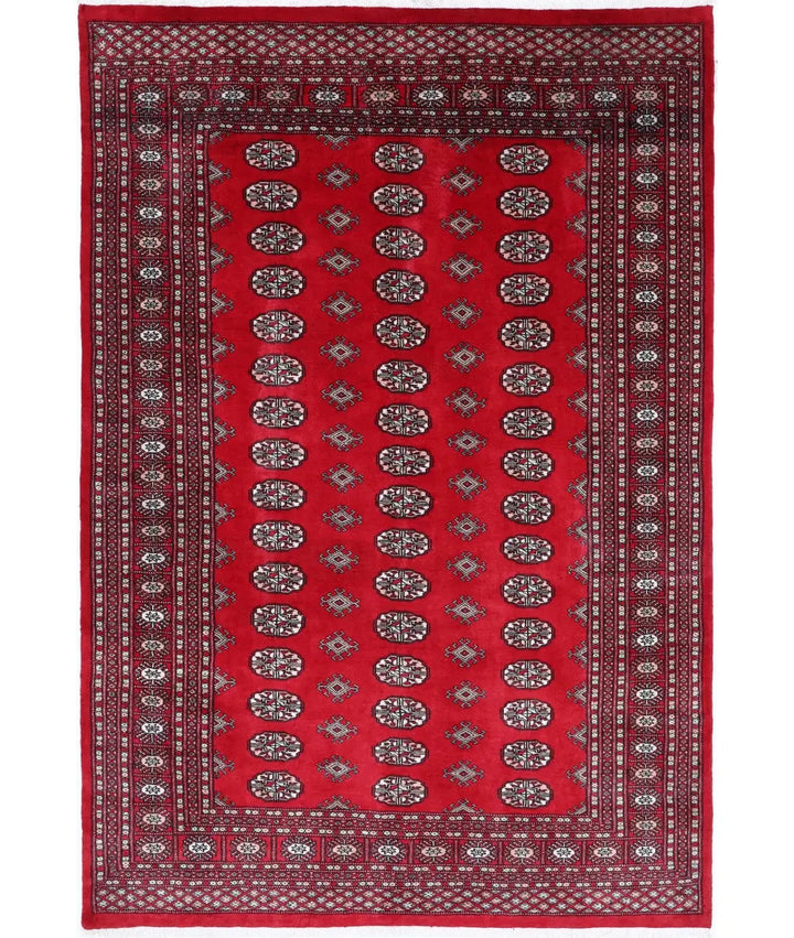 Red Pakistani Bokhara Rug 6' 0" x 8' 8" Hand-Knotted | No. AT78103