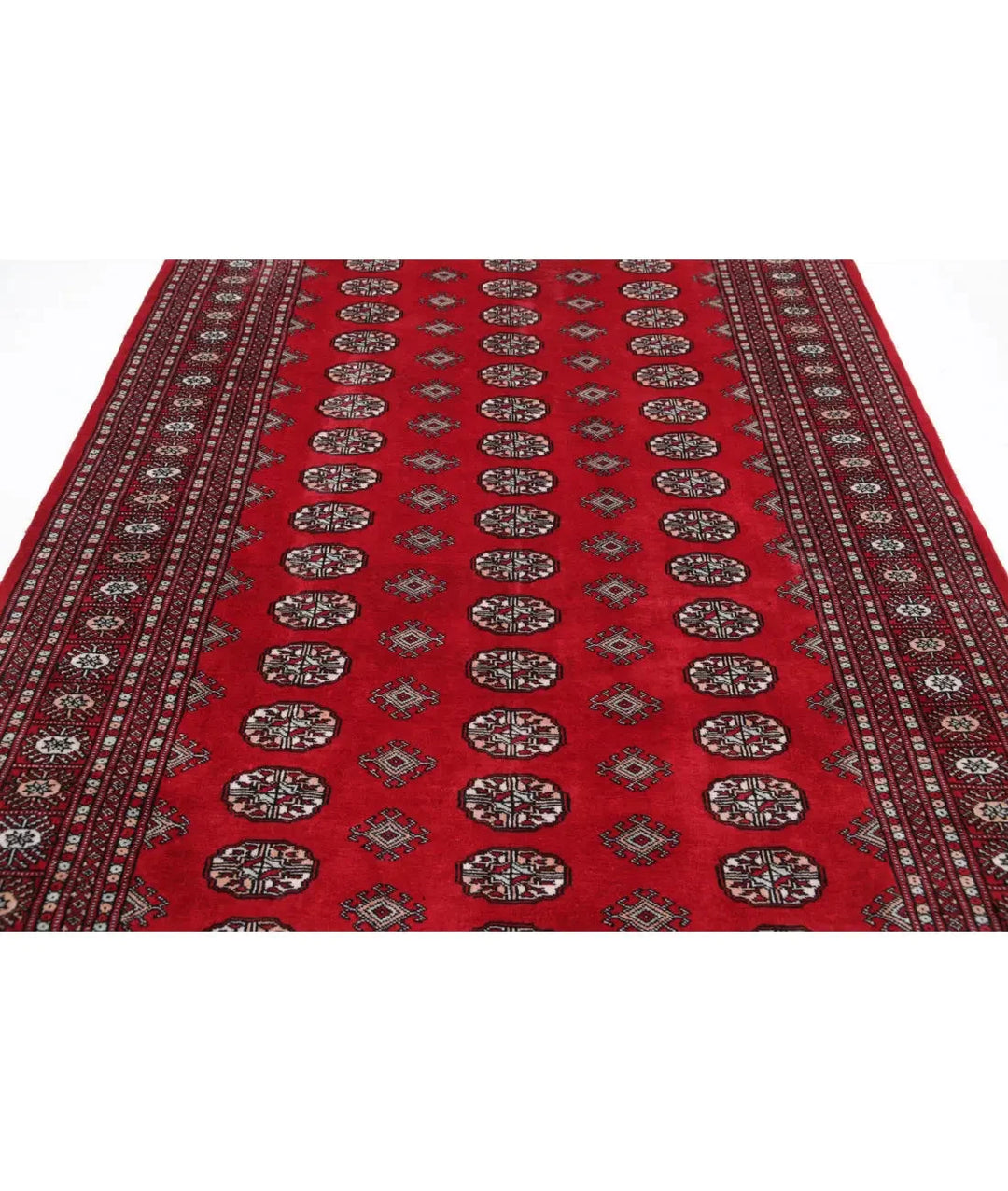 Red Pakistani Bokhara Rug 6' 0" x 8' 8" Hand-Knotted | No. AT78103