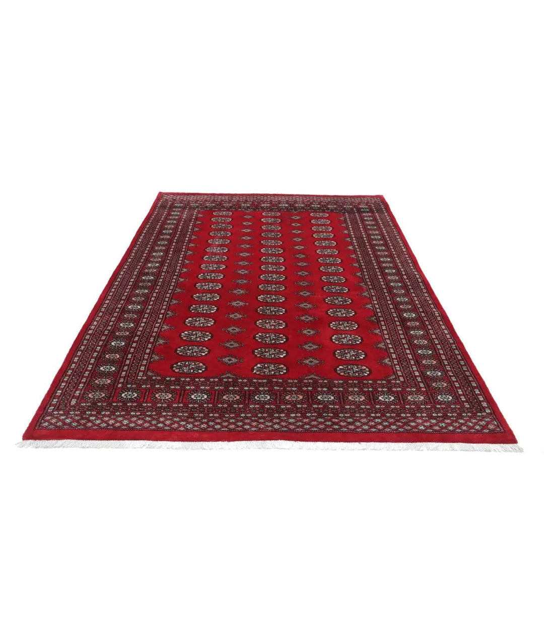 Red Pakistani Bokhara Rug 6' 0" x 8' 8" Hand-Knotted | No. AT78103