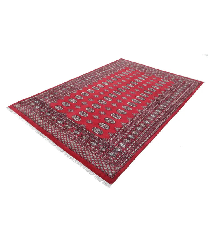 Red Pakistani Bokhara Rug 6' 0" x 8' 8" Hand-Knotted | No. AT78103