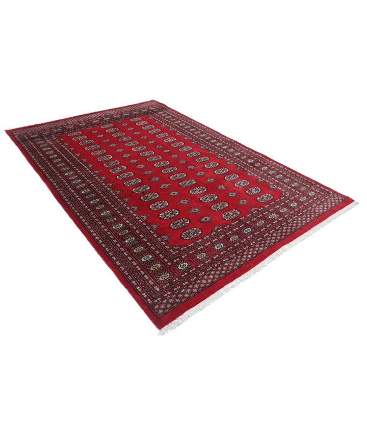Red Pakistani Bokhara Rug 6' 0" x 8' 8" Hand-Knotted | No. AT78103