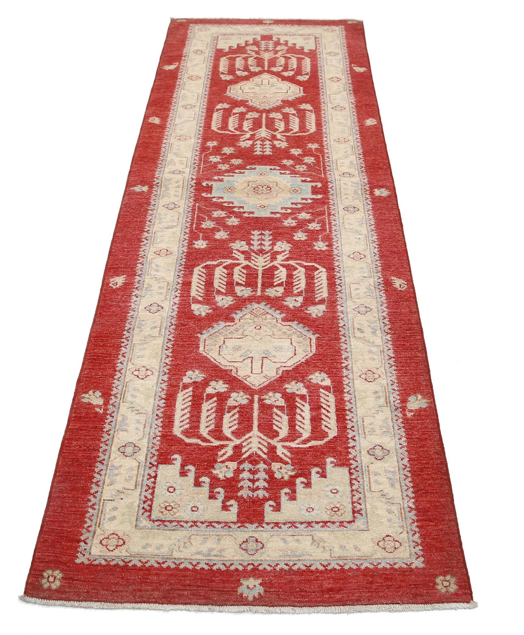 Red Afghan Ziegler Rug 2'7" x 8'2" Hand-Knotted | No. AT78166
