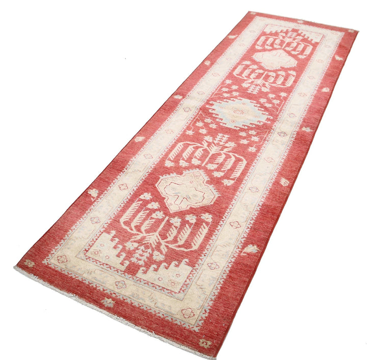 Red Afghan Ziegler Rug 2'7" x 8'2" Hand-Knotted | No. AT78166