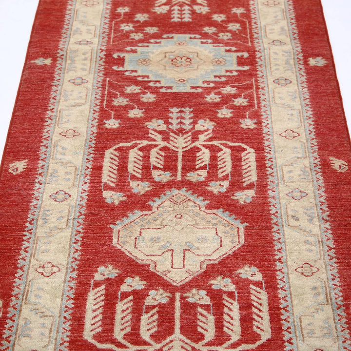 Red Afghan Ziegler Rug 2'7" x 8'2" Hand-Knotted | No. AT78166