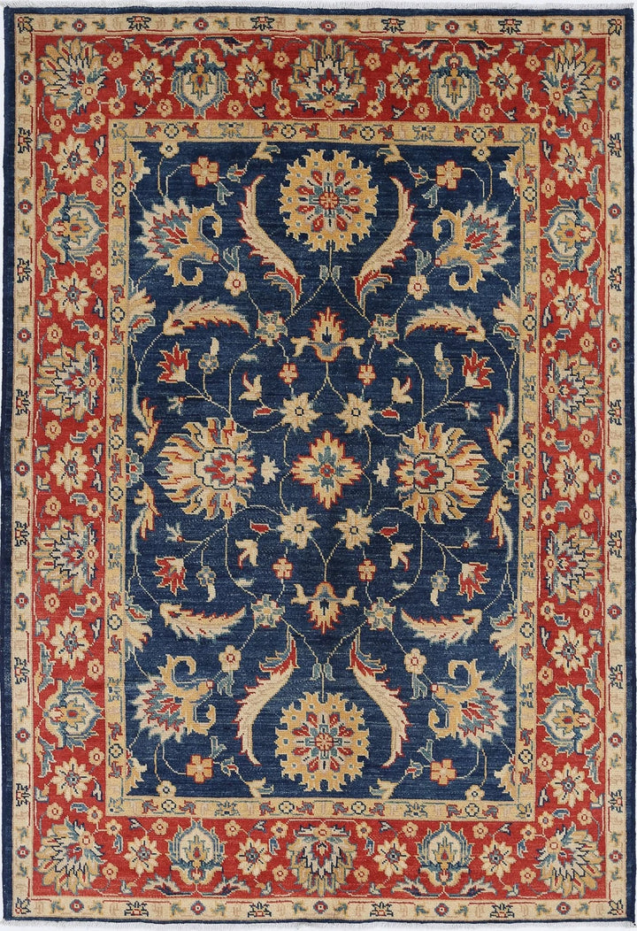 Blue Afghan Ziegler Rug 4' 9" x 7' 1" Hand-Knotted | No. AT78185