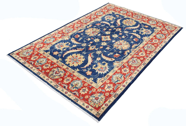 Blue Afghan Ziegler Rug 4' 9" x 7' 1" Hand-Knotted | No. AT78185