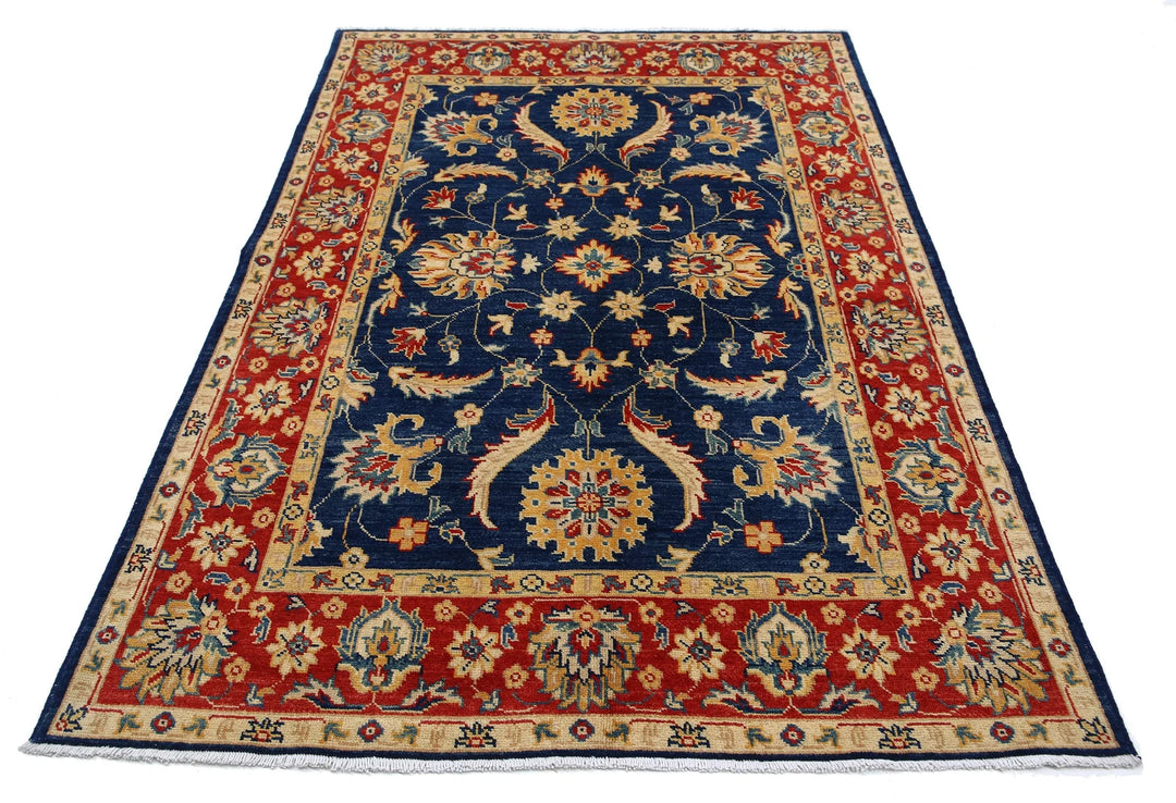 Blue Afghan Ziegler Rug 4' 9" x 7' 1" Hand-Knotted | No. AT78185