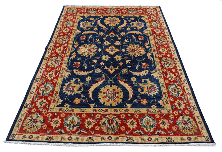 Blue Afghan Ziegler Rug 4' 9" x 7' 1" Hand-Knotted | No. AT78185