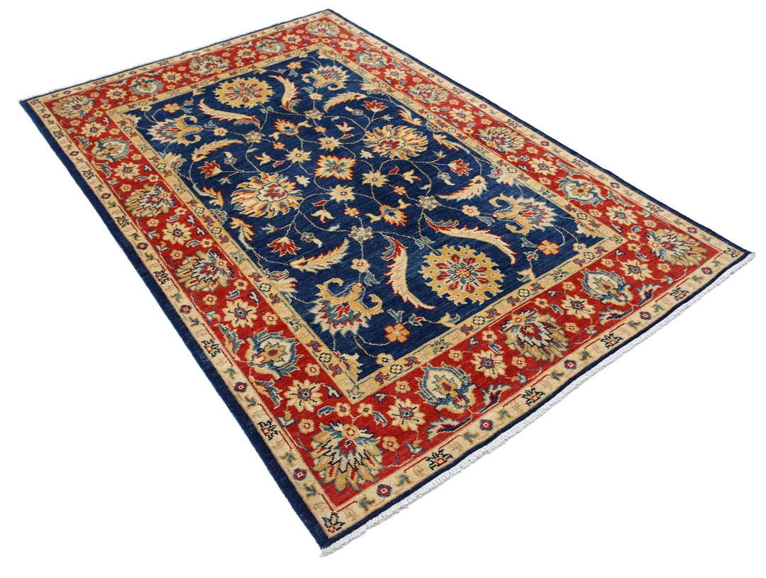 Blue Afghan Ziegler Rug 4' 9" x 7' 1" Hand-Knotted | No. AT78185