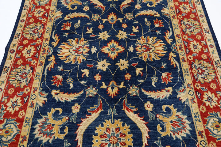 Blue Afghan Ziegler Rug 4' 9" x 7' 1" Hand-Knotted | No. AT78185