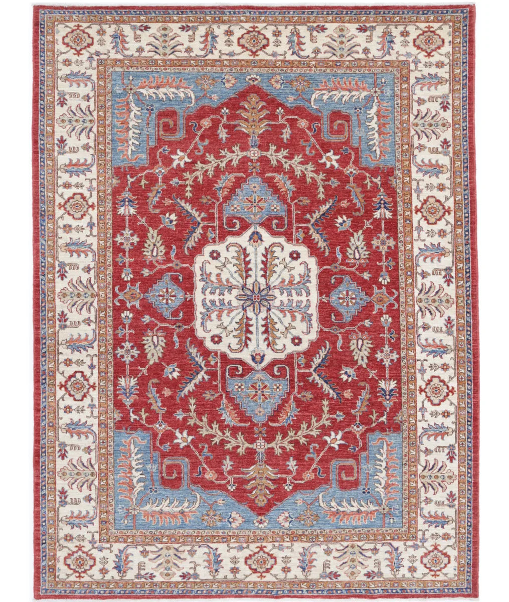 Red Afghan Heriz Rug 5' 9" x 7' 9" Hand-Knotted | No. AT782047