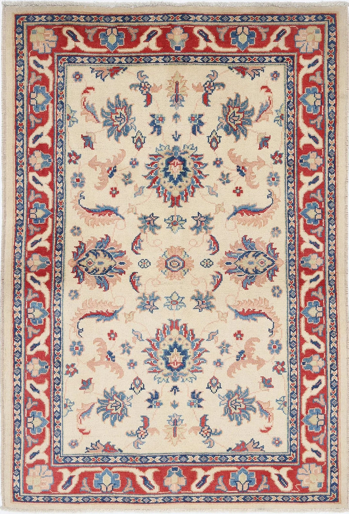 Ivory Afghan Ziegler Rug 3' 11" x 5' 11" Hand-Knotted | No. AT78239