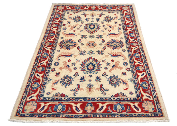 Ivory Afghan Ziegler Rug 3' 11" x 5' 11" Hand-Knotted | No. AT78239