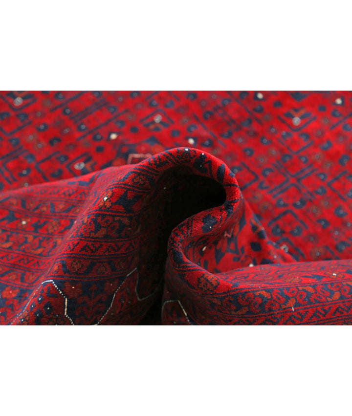 Red Afghan Beljik Rug 8' 2" x 10' 10" Hand-Knotted | No. AT78240