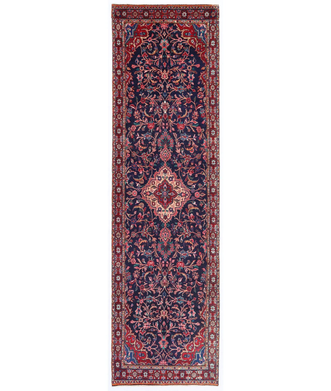 Persian Hamadan Runner Rug 3' 7" x 12' 10" Hand-Knotted | No. AT78306