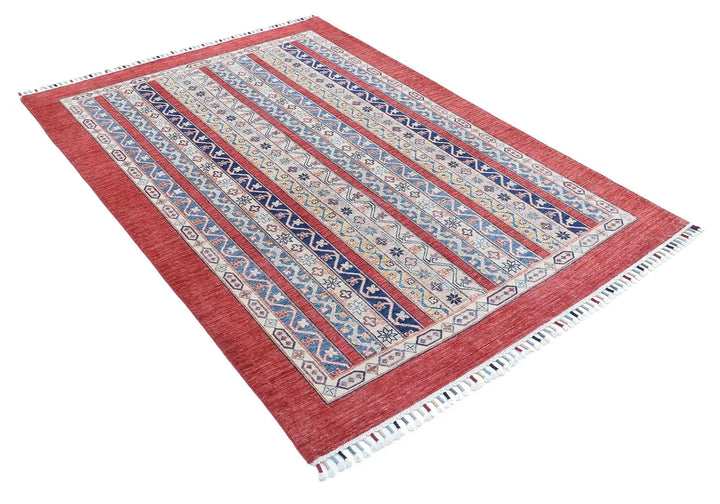 Red Afghan Oriental Rug 4' 9" x 6' 7" Hand-Knotted | No. AT78381