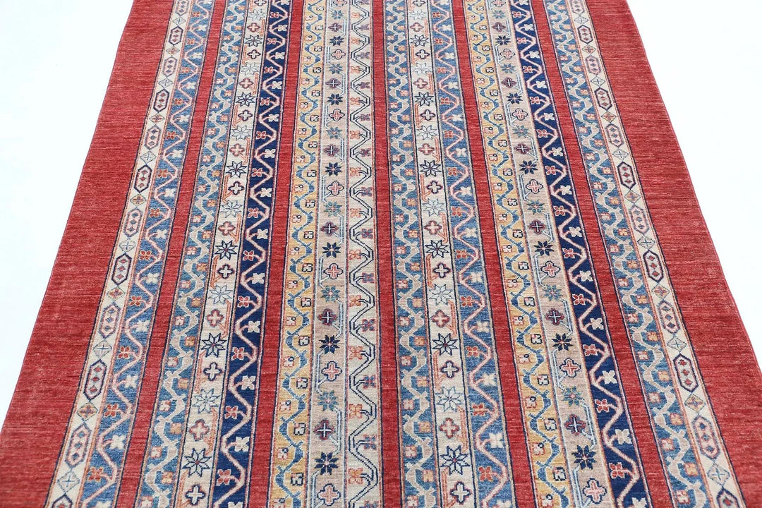 Red Afghan Oriental Rug 4' 9" x 6' 7" Hand-Knotted | No. AT78381