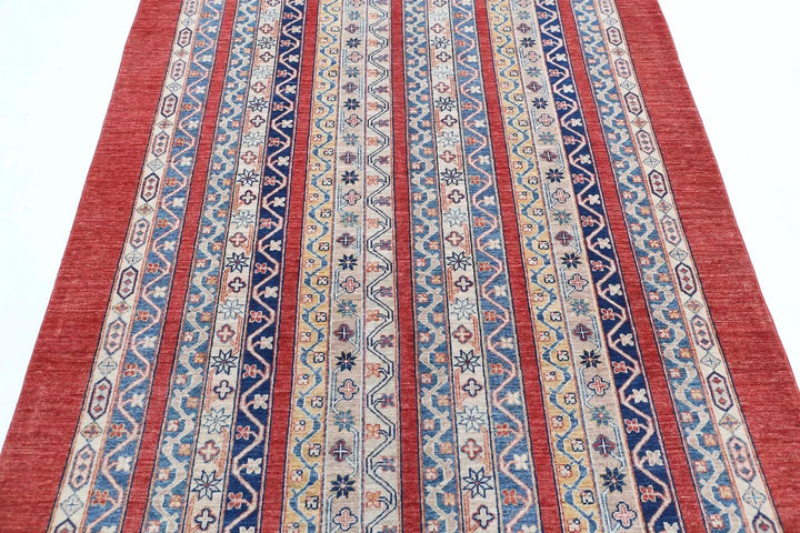 Red Afghan Oriental Rug 4' 9" x 6' 7" Hand-Knotted | No. AT78381