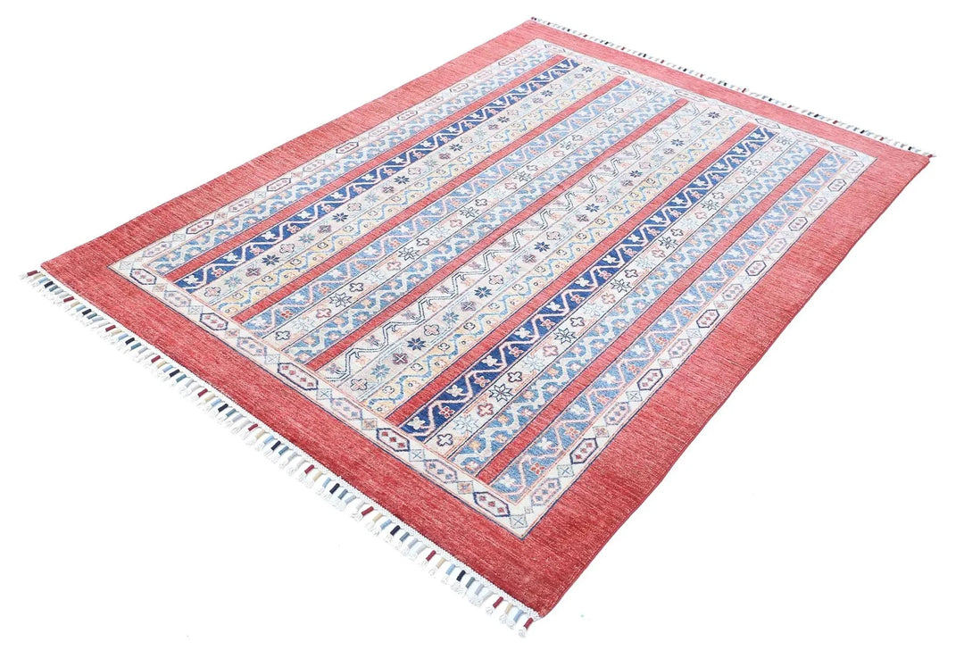 Red Afghan Oriental Rug 4' 9" x 6' 7" Hand-Knotted | No. AT78381