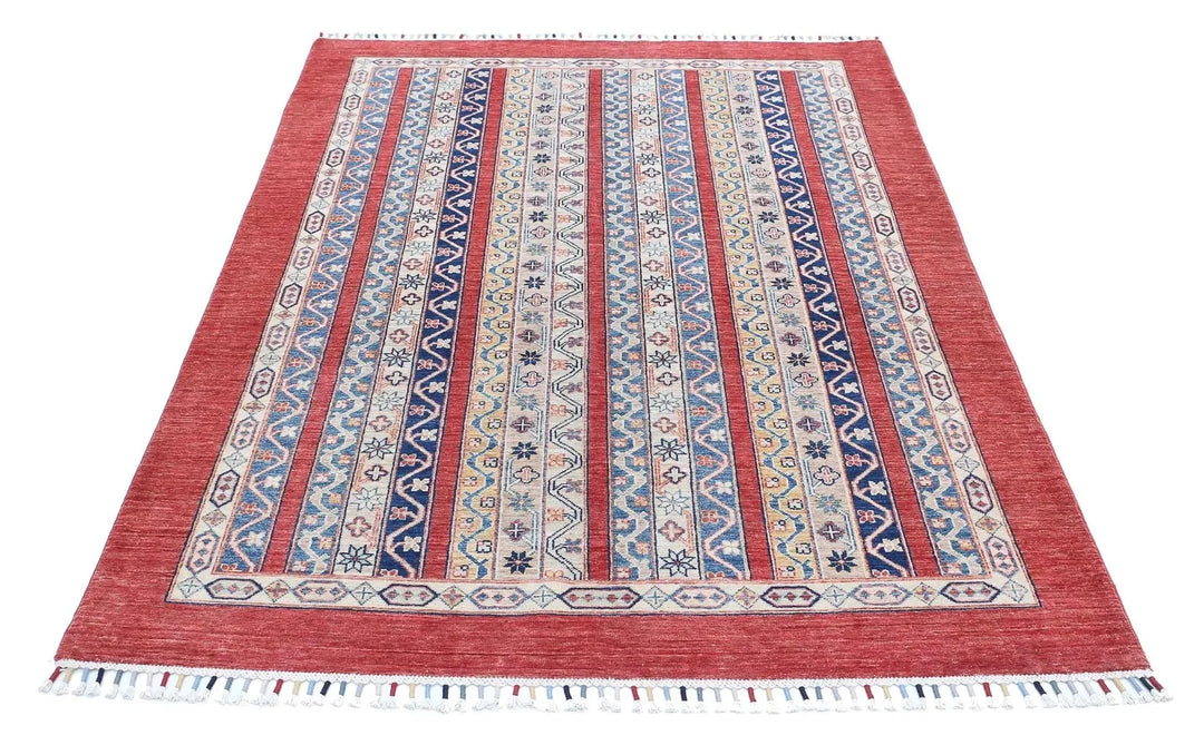 Red Afghan Oriental Rug 4' 9" x 6' 7" Hand-Knotted | No. AT78381