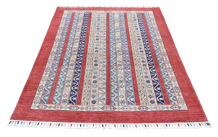 Red Afghan Oriental Rug 4' 9" x 6' 7" Hand-Knotted | No. AT78381