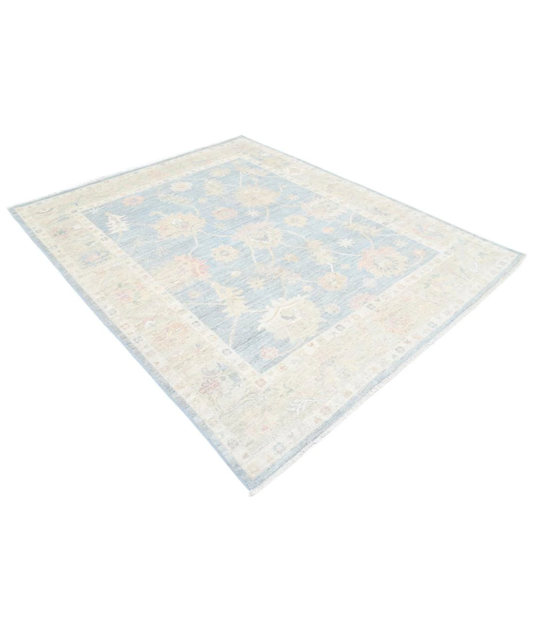 Blue Afghan Oushak Rug 6' 7" x 8' 1" Hand-Knotted | No. AT78470
