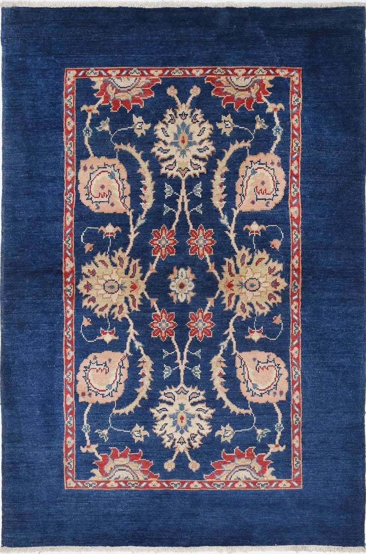 Blue Afghan Ziegler Rug 4' 1" x 6' 2" Hand-Knotted | No. AT78542