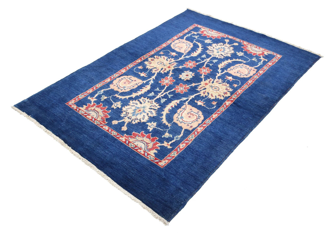 Blue Afghan Ziegler Rug 4' 1" x 6' 2" Hand-Knotted | No. AT78542