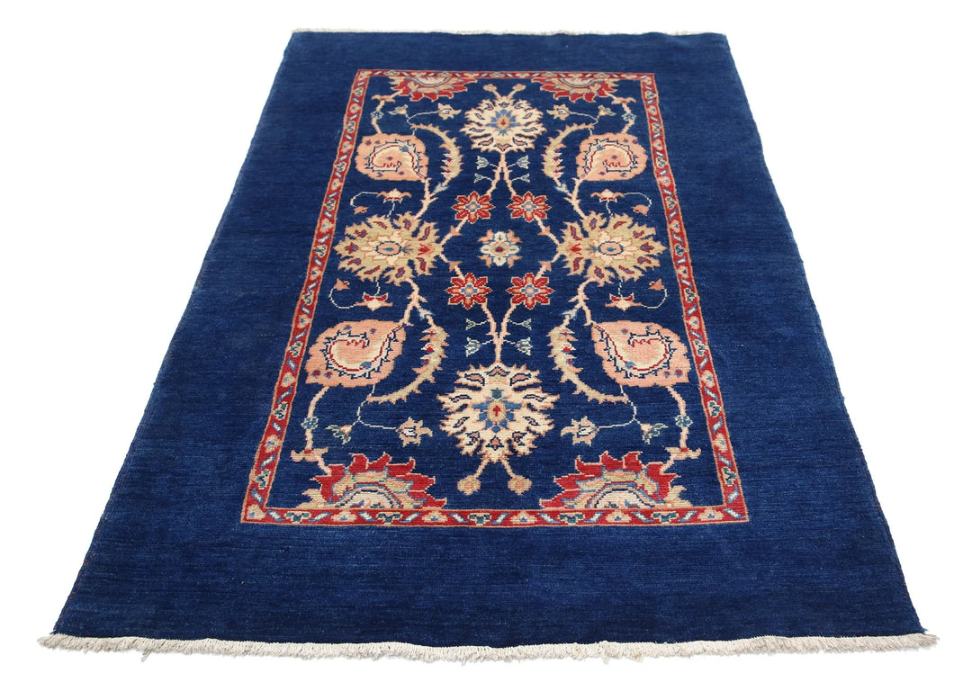 Blue Afghan Ziegler Rug 4' 1" x 6' 2" Hand-Knotted | No. AT78542