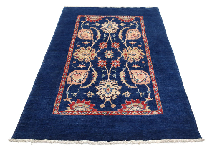 Blue Afghan Ziegler Rug 4' 1" x 6' 2" Hand-Knotted | No. AT78542