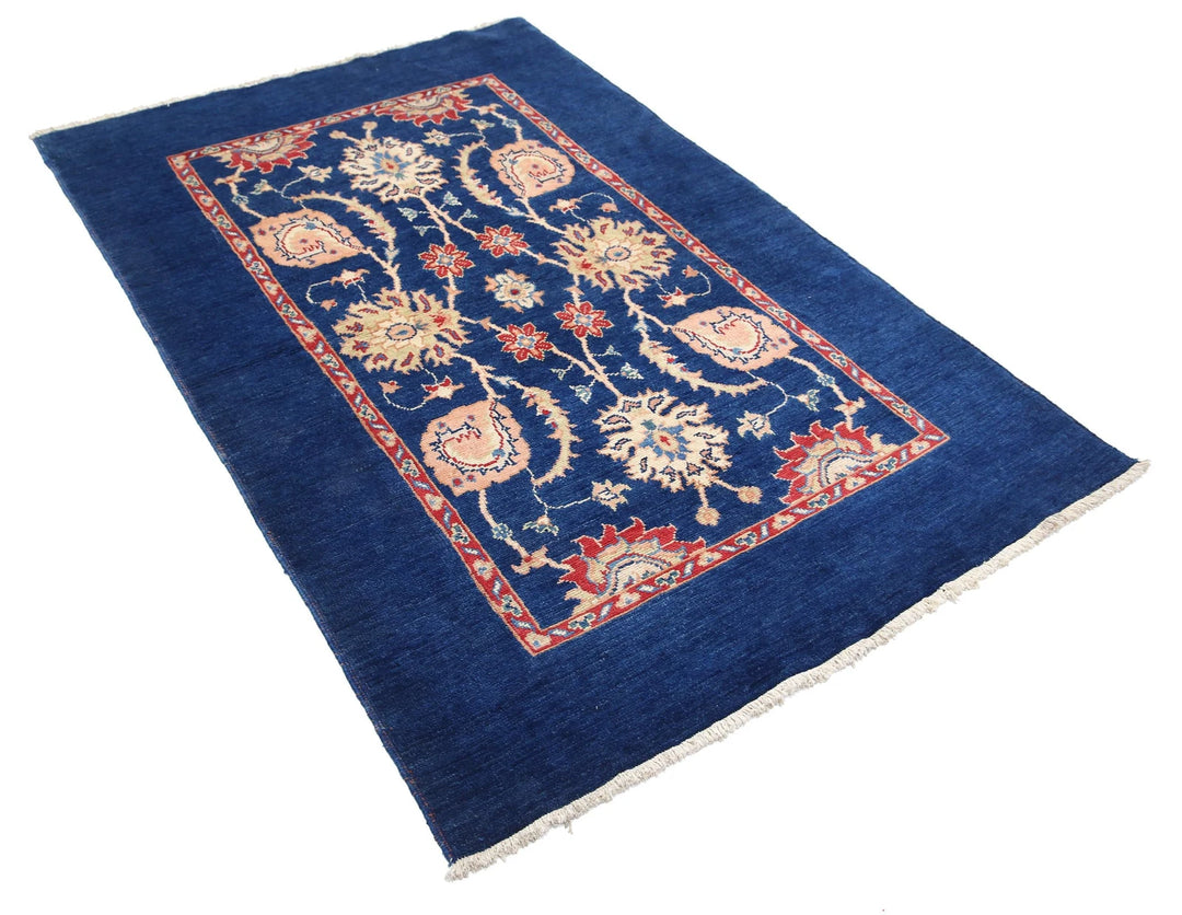 Blue Afghan Ziegler Rug 4' 1" x 6' 2" Hand-Knotted | No. AT78542