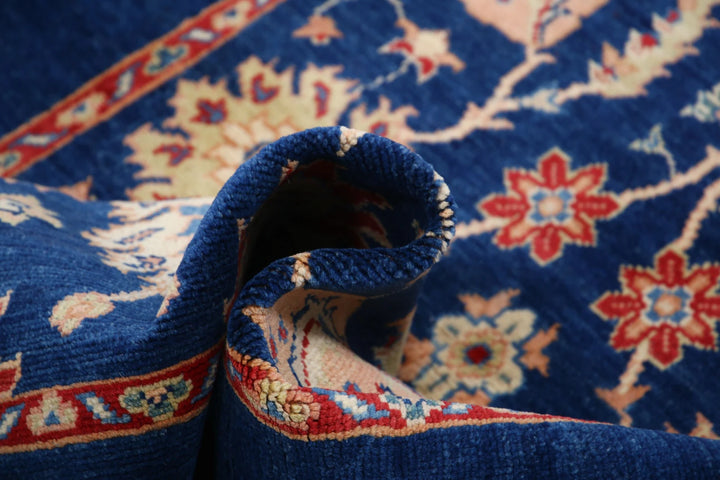 Blue Afghan Ziegler Rug 4' 1" x 6' 2" Hand-Knotted | No. AT78542