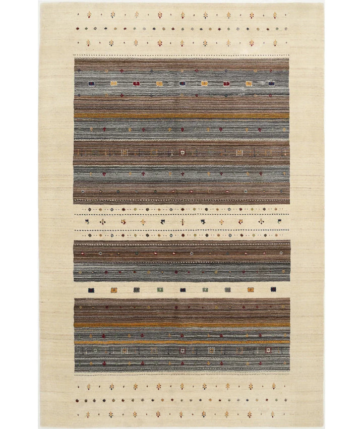 Ivory Indian Oriental Rug 6' 7" x 9' 9" Hand-Knotted | No. AT78963