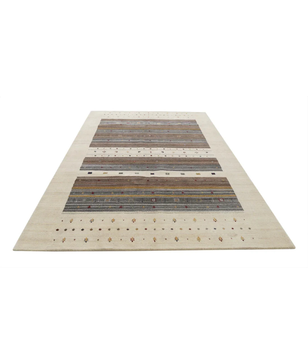 Ivory Indian Oriental Rug 6' 7" x 9' 9" Hand-Knotted | No. AT78963