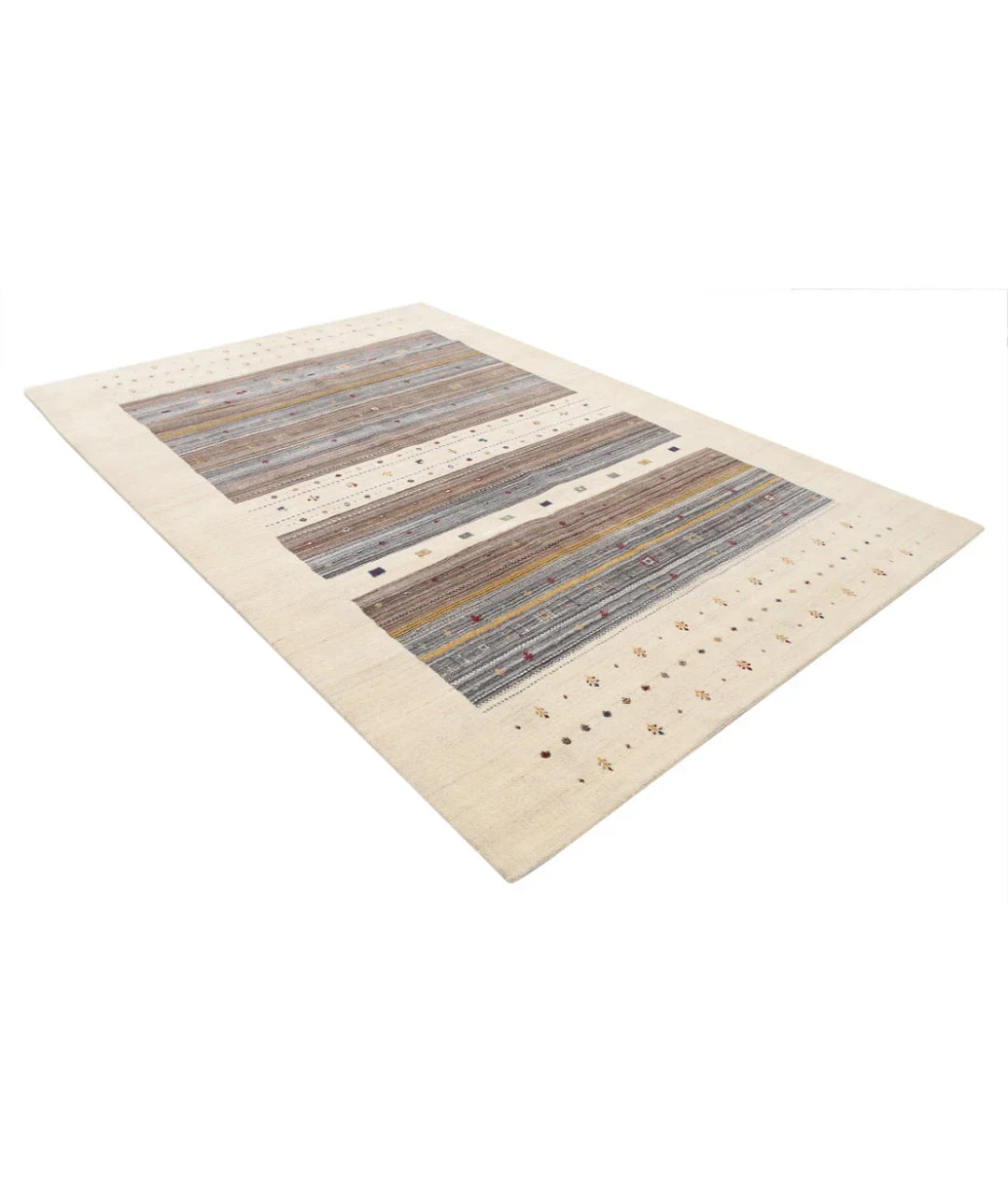 Ivory Indian Oriental Rug 6' 7" x 9' 9" Hand-Knotted | No. AT78963