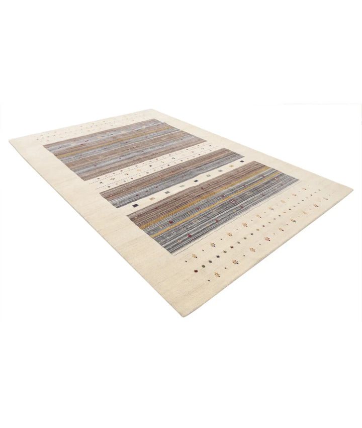 Ivory Indian Oriental Rug 6' 7" x 9' 9" Hand-Knotted | No. AT78963