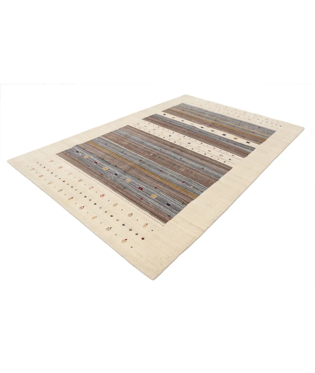 Ivory Indian Oriental Rug 6' 7" x 9' 9" Hand-Knotted | No. AT78963