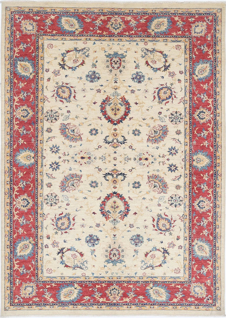 Ivory Afghan Ziegler Rug 5' 8" x 8' 0" Hand-Knotted | No. AT78971