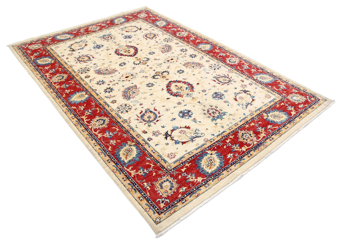 Ivory Afghan Ziegler Rug 5' 8" x 8' 0" Hand-Knotted | No. AT78971