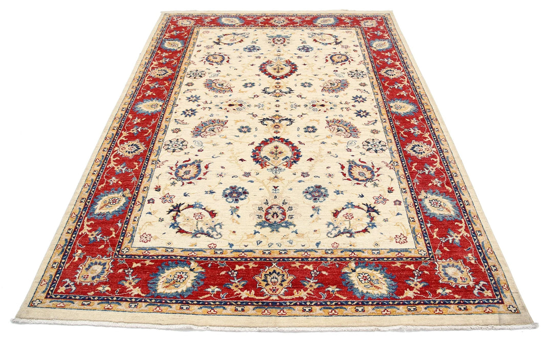 Ivory Afghan Ziegler Rug 5' 8" x 8' 0" Hand-Knotted | No. AT78971