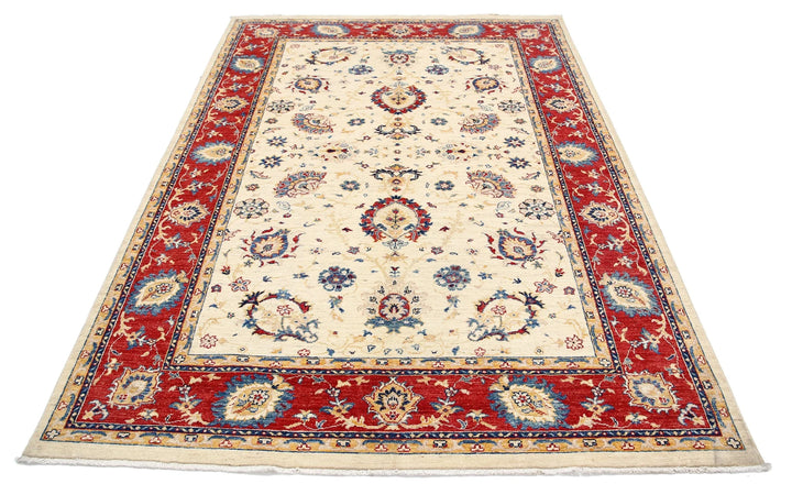 Ivory Afghan Ziegler Rug 5' 8" x 8' 0" Hand-Knotted | No. AT78971